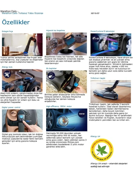 PHILIPS XB-7151/07 MARATON TORBASIZ SÜPÜRGE - Resim 3