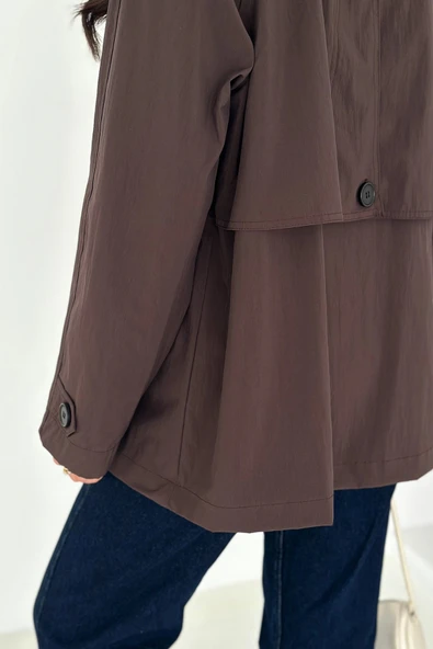 Kısa Trençkot Düğmeli Acı Kahve - Resim 9