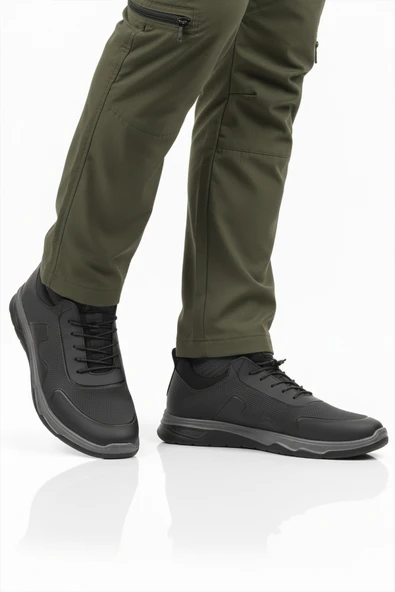 Walkway Siyah Lastik Bağcıklı Erkek Spor Ayakkabı ürün görseli 1