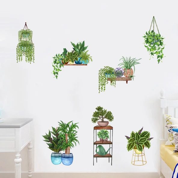 Saksılı Çiçek Tasarımlı Yapışkanlı Sticker (5284) - Resim 4