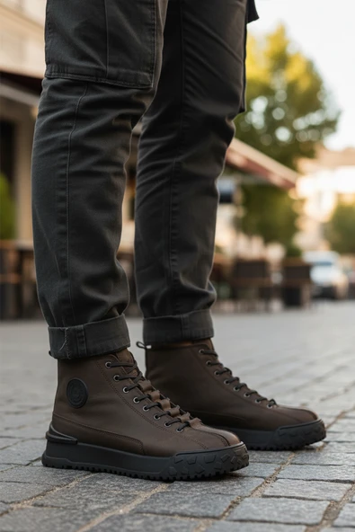 Bulldozer Kahve Nubuk Hakiki Deri Erkek Düz Bot - Resim 3