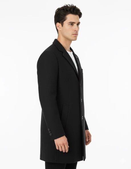 Süvari Slim Fit Sivri Yaka Erkek Koyun Yünlü Kaban - Resim 2