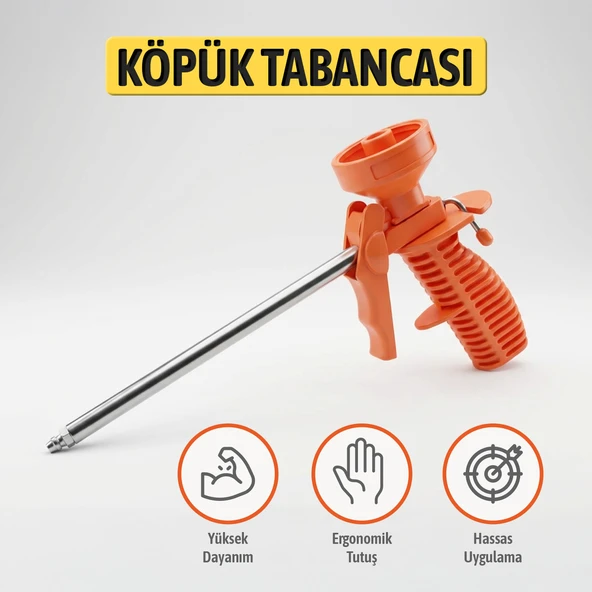 Turuncu Ergonomik Saplı Metal Uçlu Köpük Tabanca Hassas Uygulama İçin Profesyonel Köpük Tabancası - Resim 2