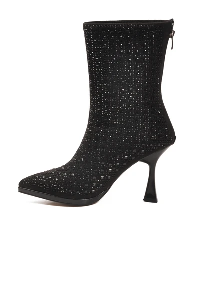 Aspor Siyah Taş İşlemeli İçi Kürklü Kadın Topuklu Çizme - Resim 4