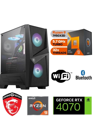 12GB RTX 4070  GAMİNG PC DDR5  RYZEN 9 7950X3D  32 GB DDR5 RAM  1 TB M.2 SSD SIVI SOGUTMALI ürün görseli 1