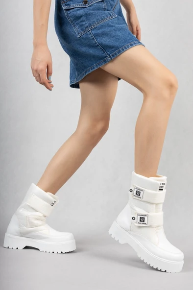 Pabucmarketi Beyaz Rugan Kadın Kar Botu - Resim 5