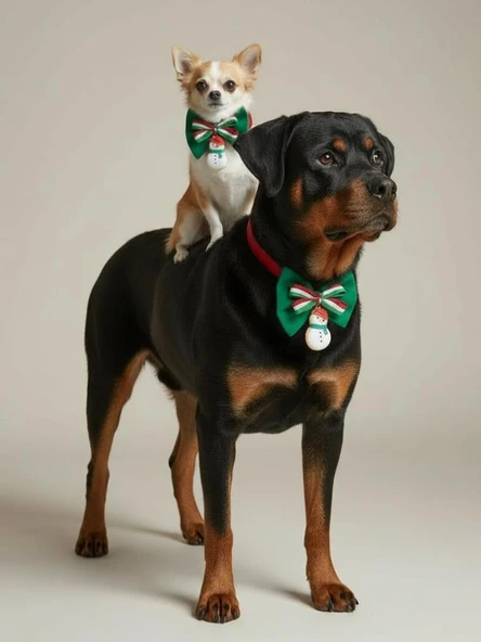 Kardan Adam Köpek Papyon Tasması |  Yeşil Kırmızı Fiyonk Boyun Aksesuarı | Noel Temalı Köpek Süsü | Orta ve Büyük Irklar İçin - Resim 7