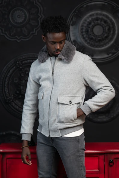 Slimfit Kürklü Sabit Yaka Beli Lastikli Astarlı Kaşe Mont - Resim 4