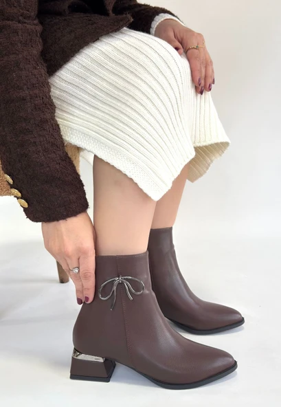 Pabucmarketi Kahverengi Fermuarlı Kadın Topuklu Bot - Resim 2