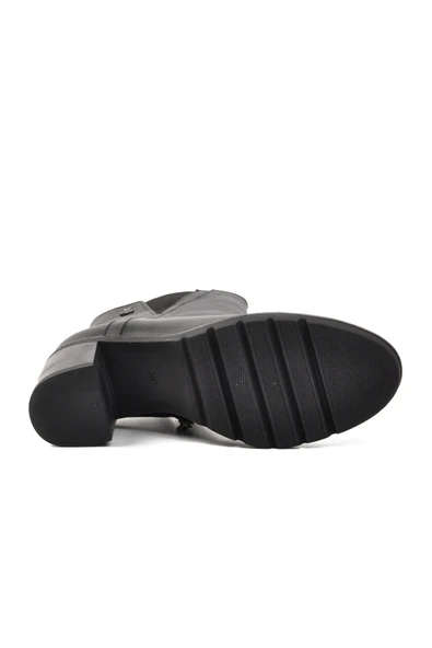 Venüs Siyah Hakiki Deri Fermuarlı Kadın Topuklu Bot - Resim 5