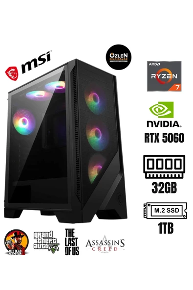 XL1  Ryzen 7 5700X  32GB Ram  1TB M.2 SSD  RTX 5060 8GB Oyuncu Masaüstü Bilgisayarı ürün görseli 1