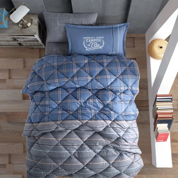 Clasy Ranforce %100 Pamuk Tek Kişilik Yorgan Seti Campus V2 Mavi ürün görseli 1