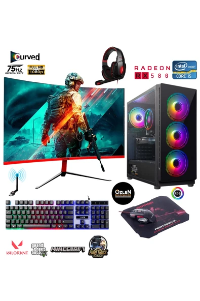 Özlen X1 - I5 4570 16gb Ram 256gb Ssd Rx 580 8gb 23.6'' Curved Oyuncu Masaüstü Bilgisayarı ürün görseli 1