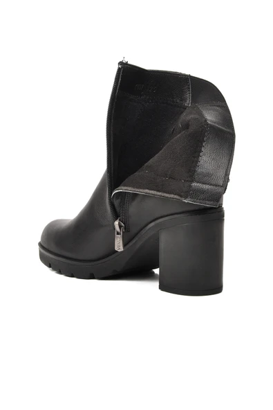 Venüs Siyah Hakiki Deri Fermuarlı Kadın Topuklu Bot - Resim 4