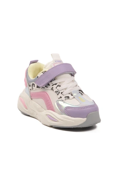 Cool Lila Leopar Desenli Cırtlı Kız Çocuk Spor Ayakkabı - Resim 3
