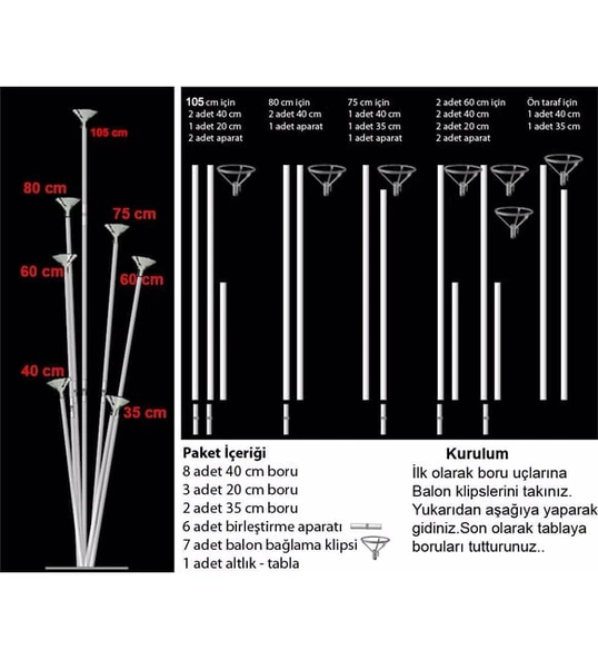 Balon Standı 7 li 105 cm Ayaklı - Resim 2