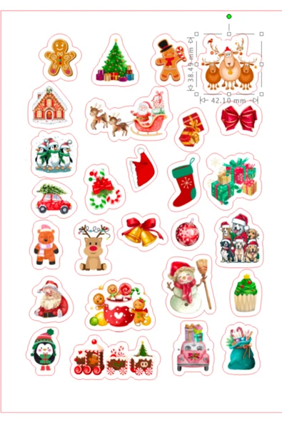 Christmas Temalı Sticker - Yılbaşı - Cam-Duvar-Tablet-Telefon (Pürüzsüz Yüzeyler) - Figürler 3-4 cm - Resim 2