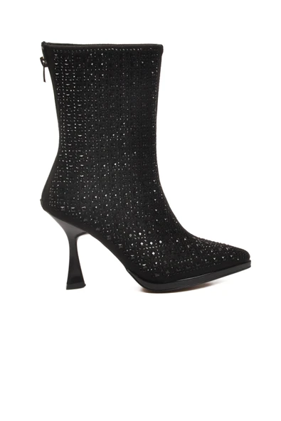 Aspor Siyah Taş İşlemeli İçi Kürklü Kadın Topuklu Çizme - Resim 2