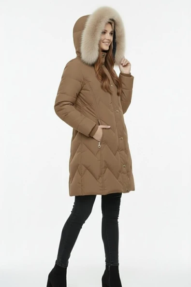 Kadın Spor Kapüşonlu İçi Peluş Mont  M5308 BGL-ST04893 - Resim 5