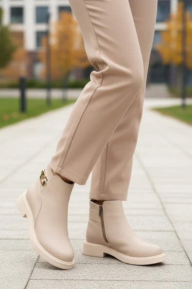 Pierre Cardin Krem İçi Kürklü Kadın Topuklu Bot - Resim 3