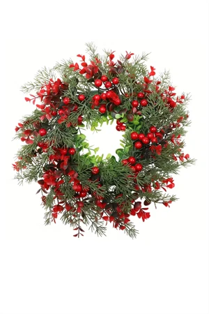 45 cm (17.71 inç) Festive Yapay Noel Çelengi – Çam Yaprakları ve Kırmızı Meyveler | Klasik Duvar & Kapı Süsü | Elektrik Gerektirmez | Ev ve Parti Dekoru için İdeal - Resim 2