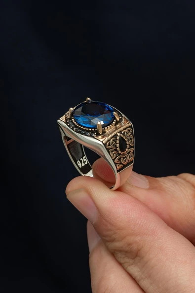 Parlament Lacivert Taşlı 925 Erkek Gümüş Serçe Parmak Yüzüğü ürün görseli