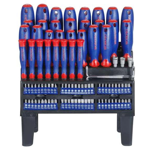 WORKPRO WP200507 100 Parça Duvar Askı Aparatlı Profesyonel CR-V Manyetik Tornavida ve Bits Uç Seti ürün görseli