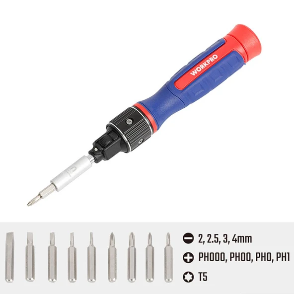 WORKPRO WP221070 9-IN-1 Profesyonel CR-V Cırcırlı Manyetik Hassas Tornavida Seti - Resim 3