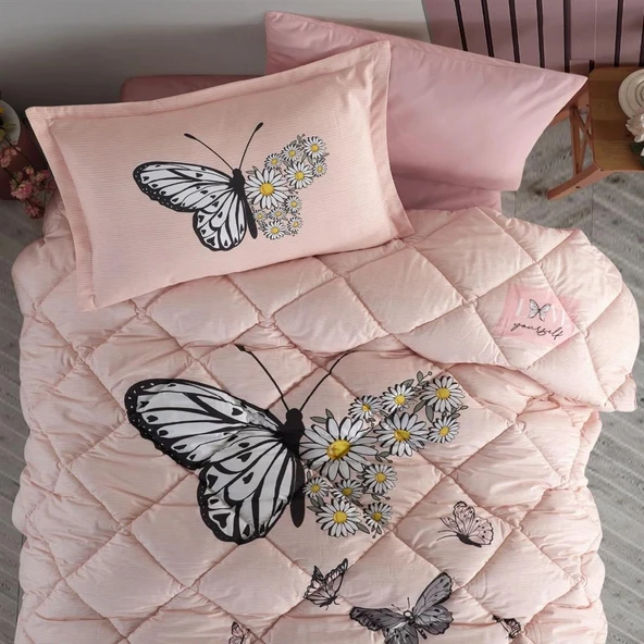 Clasy Ranforce %100 Pamuk Tek Kişilik Yorgan Seti Daisy Love V2 Somon - Resim 2
