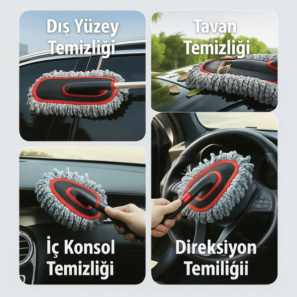 Coofbe 2 ADET Set Profesyonel Püsküllü Mikrofiber Araç Yıkama Fırçası Toz Alma Fırçası Araç Paspası - Resim 9