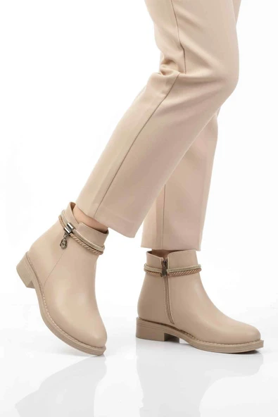 Aspor Bej Fermuarlı Kadın Topuklu Bot ürün görseli