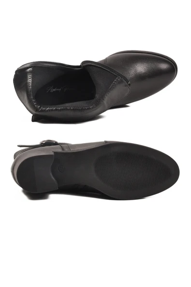 Aspor Siyah Hakiki Deri Fermuarlı İçi Polarlı Kadın Topuklu Bot - Resim 5