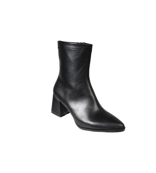 YAZKIŞ Kadın Siyah Cilt 16cm Bilek Boyu Yandan Fermuarlı 6cm Kalın Topuk Sivri Burun Topuklu Bot ürün görseli