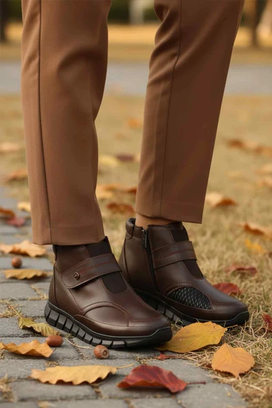 Aspor Kahve Hakiki Deri İçi Polarlı Fermuarlı Kadın Düz Bot - Resim 3