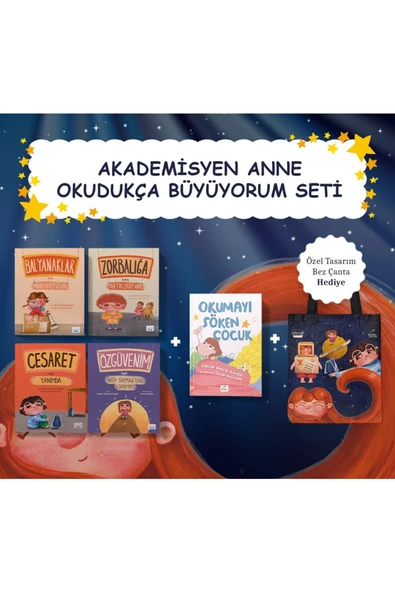 Akademisyen anne zor konular (balyanaklar, cesaret, zorbalık, özgüven), okumayı söken çocuk ve çanta ürün görseli