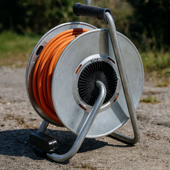 Metal Makaralı Uzatma Kablosu % 100 BAKIR 40 Metre 3x2.5 mm Termal Sigortalı Seyyar Kapaklı 4 Prizli - Resim 3