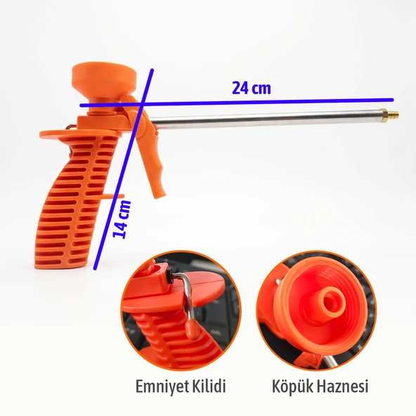 Turuncu Ergonomik Saplı Metal Uçlu Köpük Tabanca Hassas Uygulama İçin Profesyonel Köpük Tabancası - Resim 4