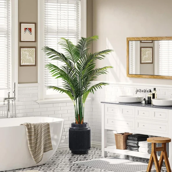 Yapay Ağaç Areka Ağacı Palmiye Ağacı 160cm Siyah Saksıda Salon Bitkisi - Resim 5