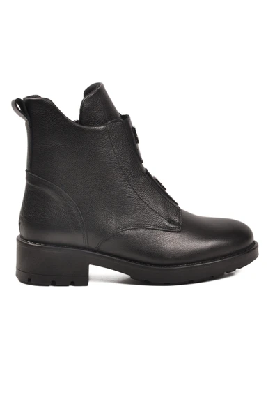 Aspor Siyah Hakiki Deri Fermuarlı Kadın Topuklu Bot - Resim 2