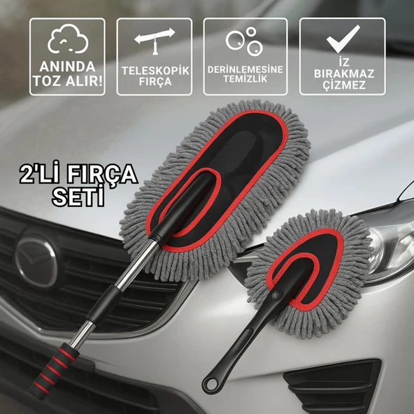 Coofbe 2 ADET Set Profesyonel Püsküllü Mikrofiber Araç Yıkama Fırçası Toz Alma Fırçası Araç Paspası - Resim 7