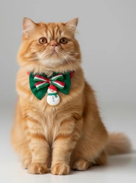 Kardan Adam Kedi Papyon Tasması | Yeşil Kırmızı Fiyonk Boyun Aksesuarı | Noel Temalı Kedi Süsü - Resim 4