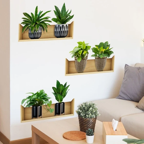 Raflı Bitki Tasarımlı Yapışkanlı Sticker 20*30 cm 3lü Set (5284) - Resim 4