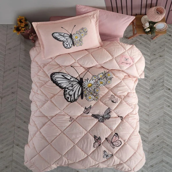 Clasy Ranforce %100 Pamuk Tek Kişilik Yorgan Seti Daisy Love V2 Somon ürün görseli 1