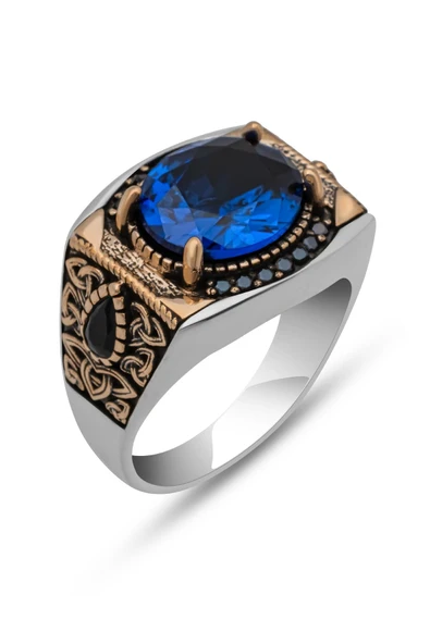 Parlament Lacivert Taşlı 925 Erkek Gümüş Serçe Parmak Yüzüğü - Resim 2