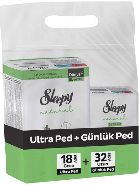 Sleepy Ekonomik İkili Paket (Natural Ultra Hassas Hijyenik Ped Gece 18'li + Günlük Ped Normal 32'li) - Resim 2