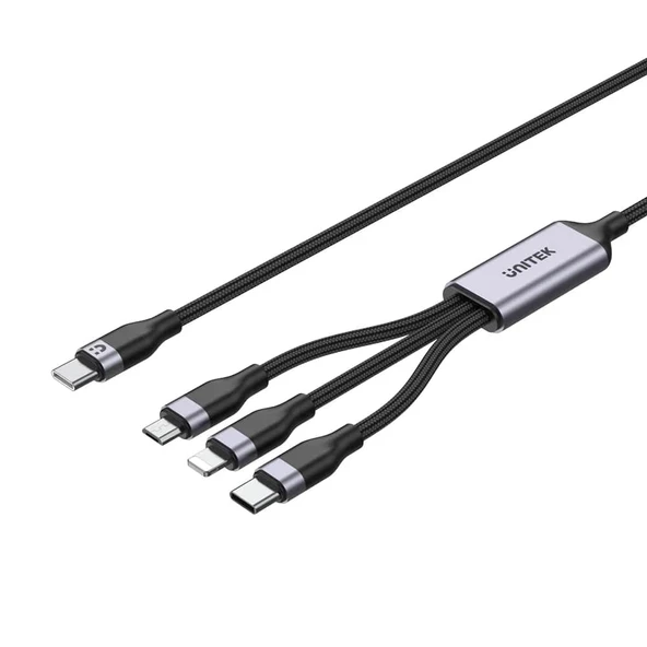 UNITEK TYPE-C 3in1 HIZLI SARJ KABLOSU 1.5MT 20W MICRO USB, TYPE-C, LIGHTNING C14101AGY01-1.5M ürün görseli 1