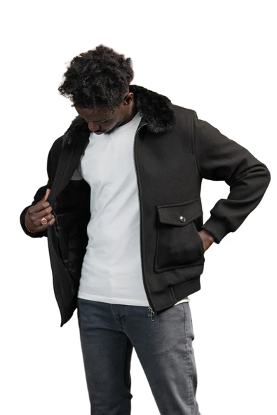 Slimfit Kürklü Sabit Yaka Beli Lastikli Astarlı Kaşe Mont - Resim 8