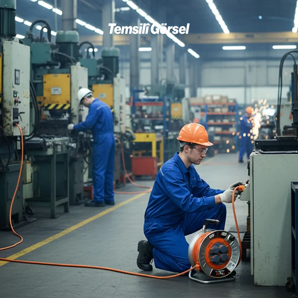 Metal Makaralı Uzatma Kablosu % 100 BAKIR 40 Metre 3x2.5 mm Termal Sigortalı Seyyar Kapaklı 4 Prizli - Resim 7