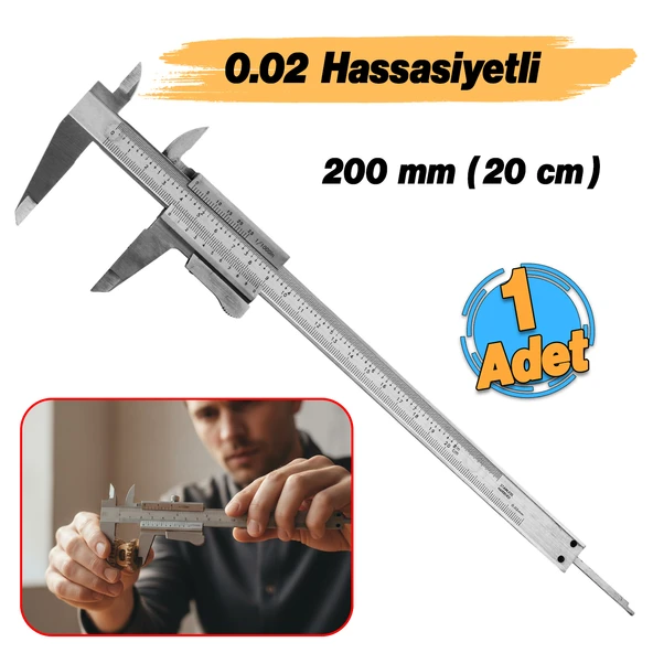 (0.02 Hassasiyet) 200 mm Kilitli Mekanik Kumpas Monoblok Metal Gövde İç Dış Derinlik Ölçüm Aleti - Resim 2