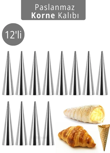 12'li Korne Kalıbı Torpil Huni Tatlı Kalıbı Pasta Kurabiye Profiterol Milföy Süsleme Aparatı 12 cm ürün görseli